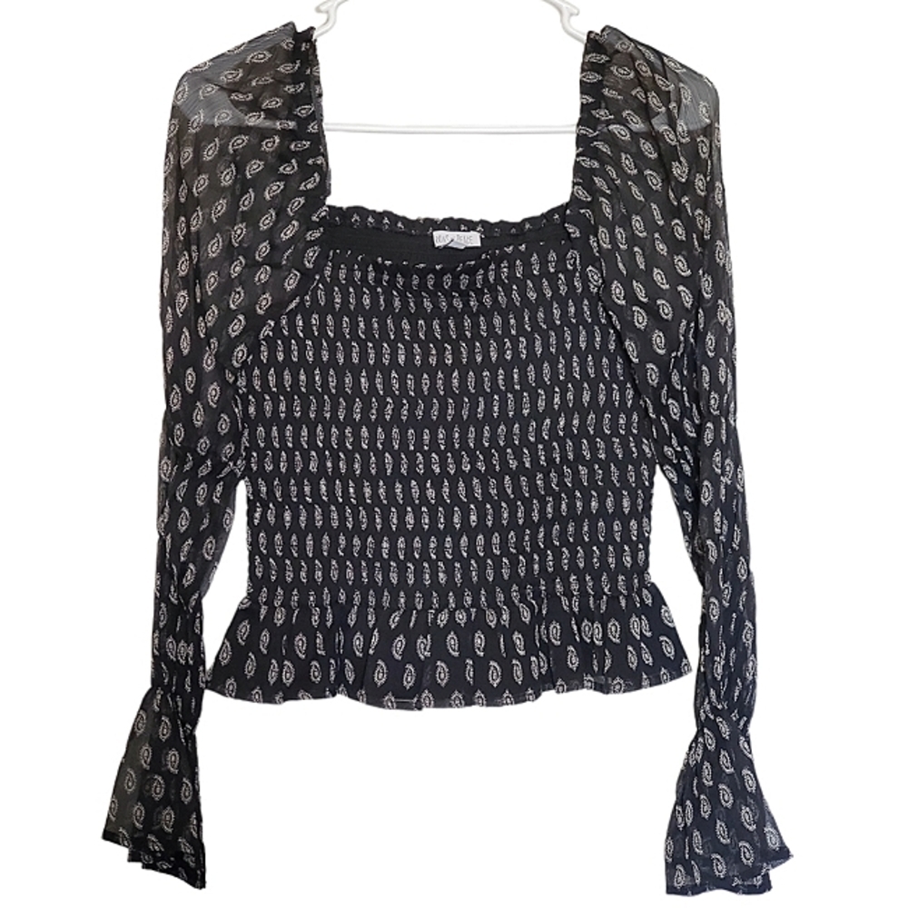 1417 * Patrons Of Peace Paisly Print Top Black White Size S